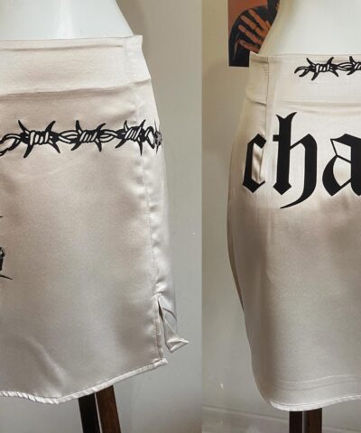 Skirt with Mace and Wire graphic print and ''Chaos'' text (S only)