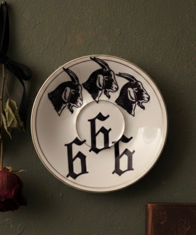 Goat & 666 Turkish Coffee Cup Saucer - Unique Gothic Ceramic Saucer