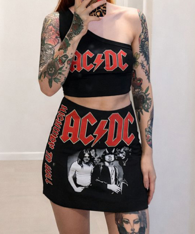 AC/DC Crop Top & Mini Skirt Set
